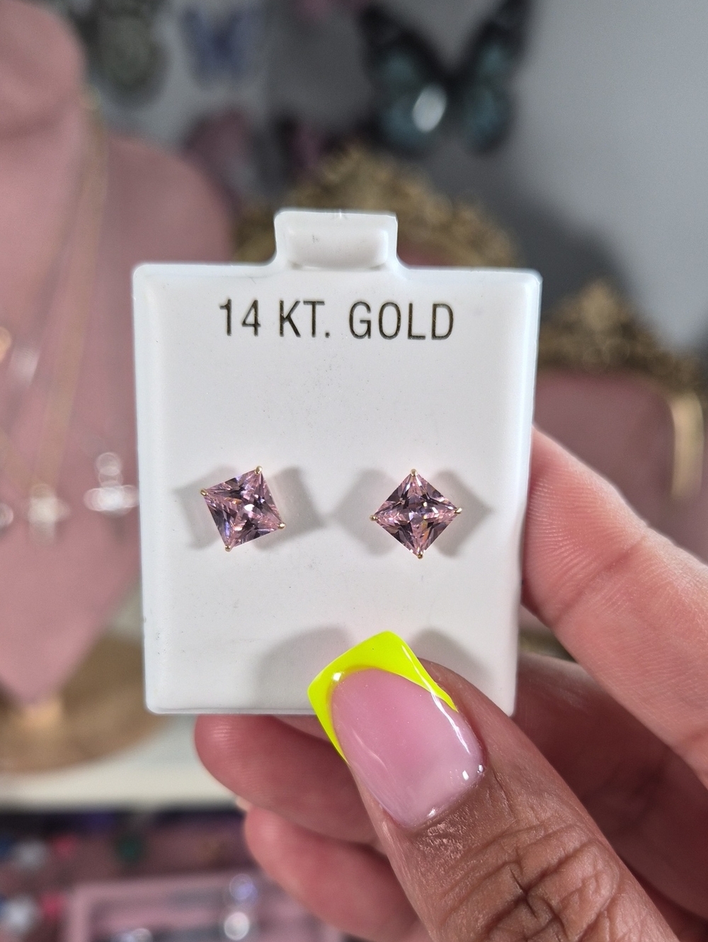 14K Soild Gold Pink Sapphire Earrings